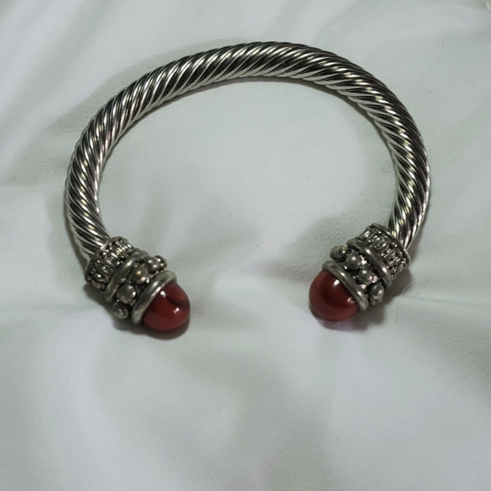 SILVER BANGLE‎ METAL BRACELET Luxury Burgundy Classic